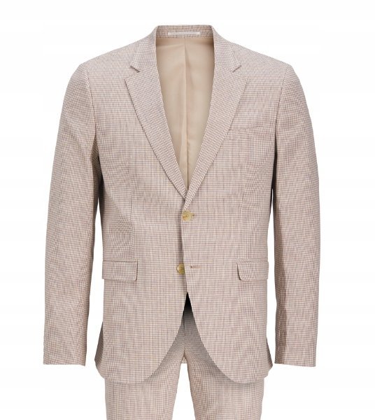 JACK & JONES SUPER SLIM GARNITUR MĘSKI BEŻOWY W KRATKĘ 54 JSL