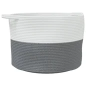 Kosze na bieliznę - vidaXL Kosz na pranie biało-szary Ø55x36 cm bawełna - miniaturka - grafika 1