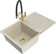 Zlewozmywaki z baterią - Mexen Bruno zlewozmywak granitowy 1-komorowy z ociekaczem i baterią kuchenną Duo, beżowy - 6513-69-671701-57-G - miniaturka - grafika 1