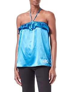 Love Moschino Damska koszulka z tkaniny Self Fabric Laces ze stretchu, satynowa koszulka, jasnoniebieski, 38 - Koszulki i topy damskie - miniaturka - grafika 1