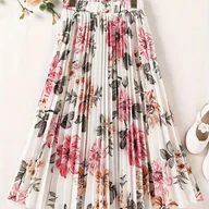 Spódnice - TEMU Damska spódnica maxi w stylu vintage z kwiatowym nadrukiem - Elegancka sukienka midi o kroju litery A z falbanką, lekka letnia spódnica do - miniaturka - grafika 1