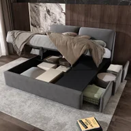 Łóżka - Łóżko tapicerowane Flieks 180x200cm z 3 szufladami, sprężyna hydrauliczna łóżko do przechowywania ze stelażem listwowym, łóżko podwójne łóżko młodzieżowe łóżko drewniane, aksamit, szary - miniaturka - grafika 1