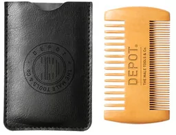 Depot 739 Drewniany grzebień do brody z etui - Kosmetyki i akcesoria do pielęgnacji brody - miniaturka - grafika 1