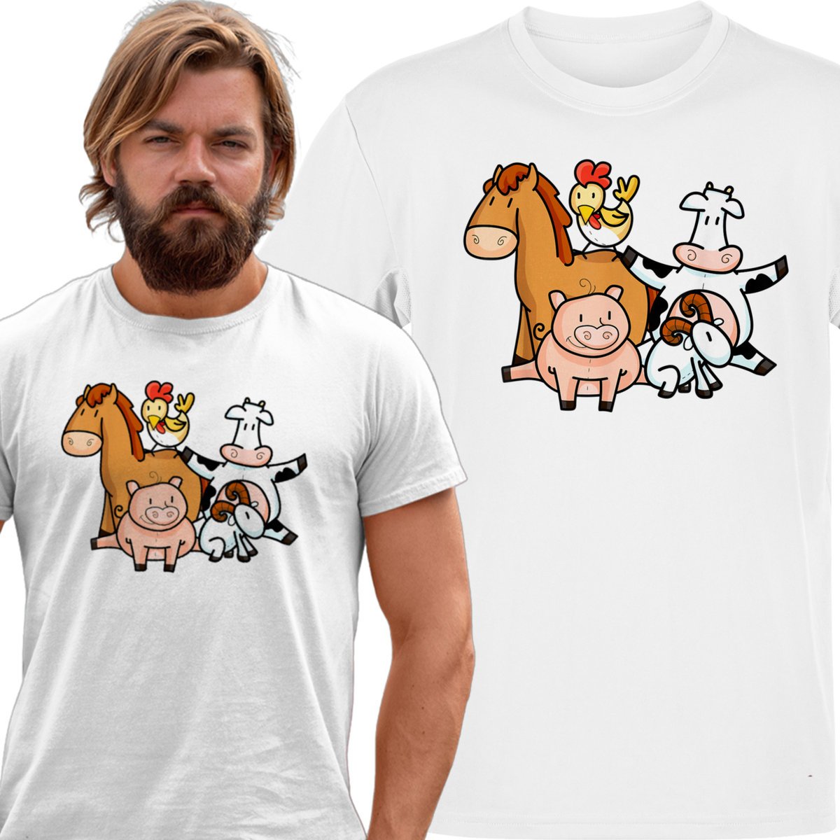 Koszulka męska Koń Krowa Kura Koza Świnka Zwierzęta L