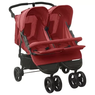 vidaXL Wózek Wózek spacerowy dla bliźniaków czerwony stalowy 10245 - Wózki dziecięce - miniaturka - grafika 1