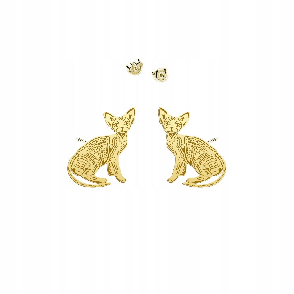 Kolczyki Złote z Kotem Devon Rex 925 Biżuteria Prezent DEDYKACJA GRATIS