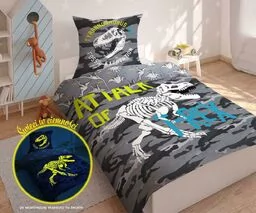 Detexpol Pościel świecąca w ciemności 140x200 Dinozaury T-Rex szkielet moro szara 3042 A 2339 - Pościel dla dzieci - miniaturka - grafika 1