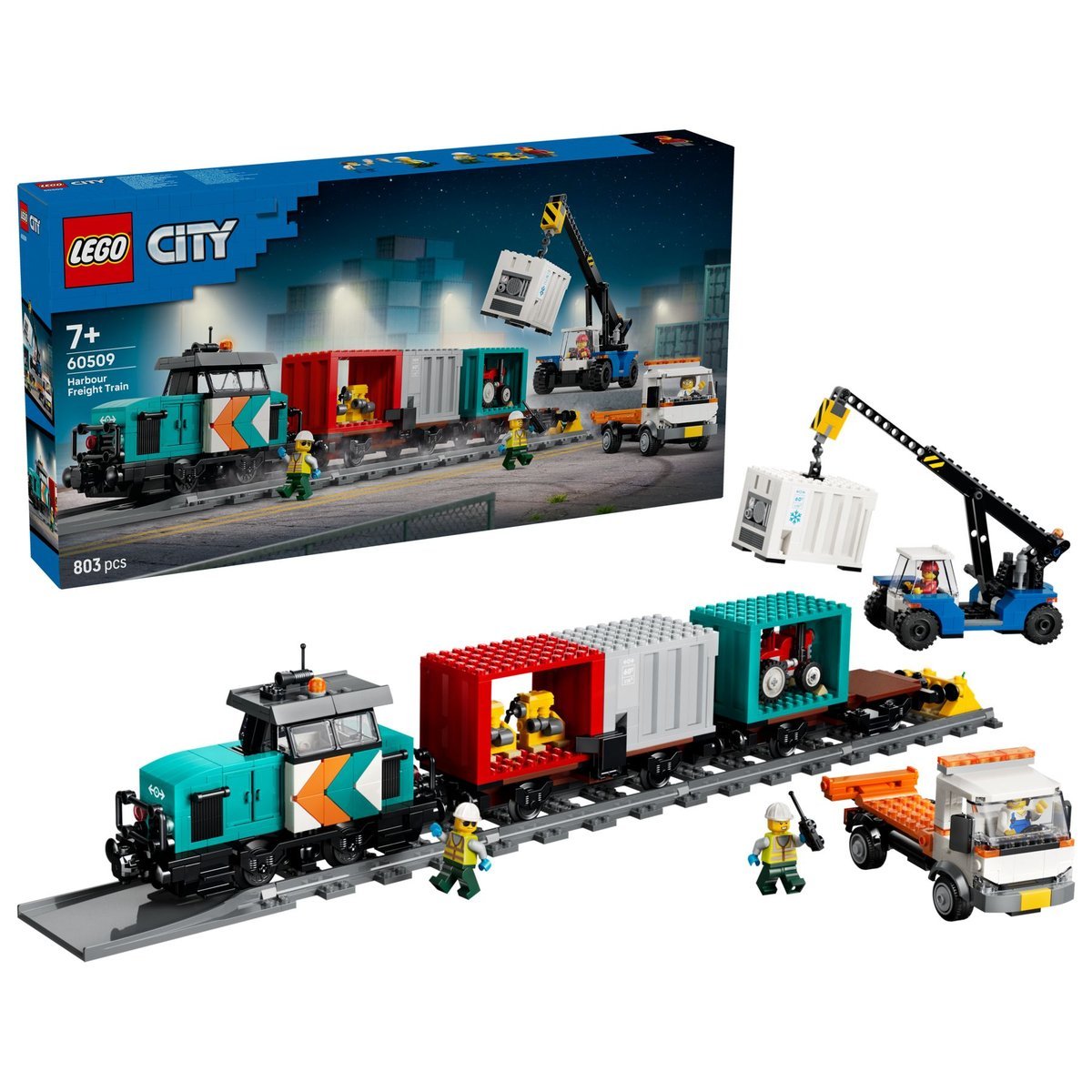 LEGO City, klocki, 60509, Portowy pociąg towarowy, dźwig i ciężarówka