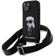 Etui i futerały do telefonów - Karl Lagerfeld KLHCP15SSCBSKNK iPhone 15 6.1" hardcase czarny/black Crossbody Silicone Ikonik - miniaturka - grafika 1