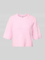 Koszulki i topy damskie - T-shirt o pudełkowym kroju z prążkowanej dzianiny z dodatkiem wełny model ‘SILLY’ - miniaturka - grafika 1