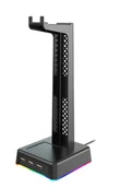 Akcesoria do słuchawek - VAKOSS STOJAK GAMINGOWY NA SŁUCHAWKI Z HUB USB 2.0 PODŚWIETLENIE RGB ST-1545 - miniaturka - grafika 1