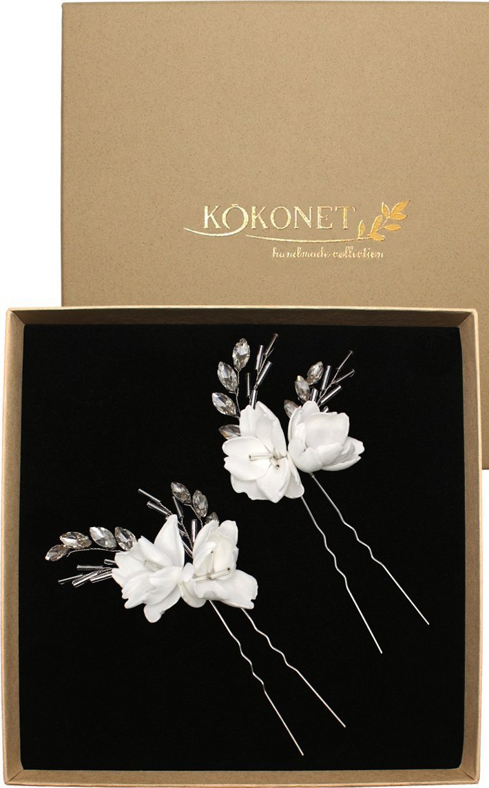 ozdoby do włosów KWIATOWE z kryształkami do koka fryzury ślubnej SREBRNE