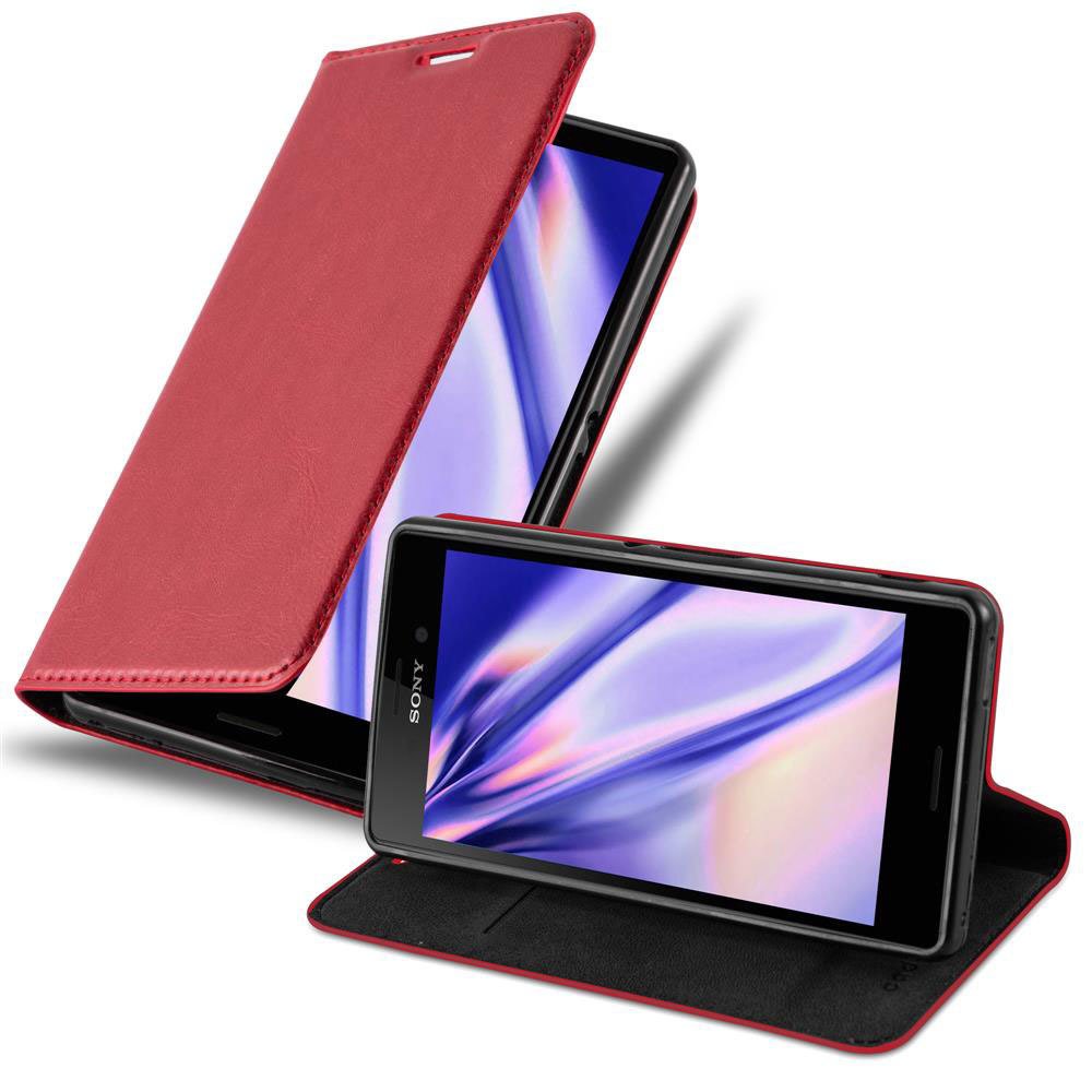 Etui Cadorabo do Sony Xperia M4 AQUA w kolorze APPLE RED Etui na telefon komórkowy z zapięciem magnetycznym, funkcją podstawki i miejscem na kartę Etui Etui ochronne Etui z klapką w stylu książki