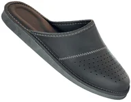 Kapcie męskie - Kapcie Męskie Skórzane Premium Pantofle Klapki PIOMAT Czarne Domowe Laczki Ciapy 41 (40-46) - miniaturka - grafika 1