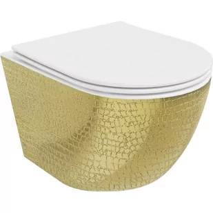 Mexen Lena Miska Wc Rimless Z Deską Wolnoopadającą Slim, Duroplast, Biała/Złota Wzór Łuski - 30224008 - Miski WC - miniaturka - grafika 1