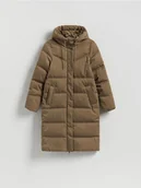 Kurtki damskie - Reserved - Długa kurtka z kapturem - ciemnozielony - miniaturka - grafika 1