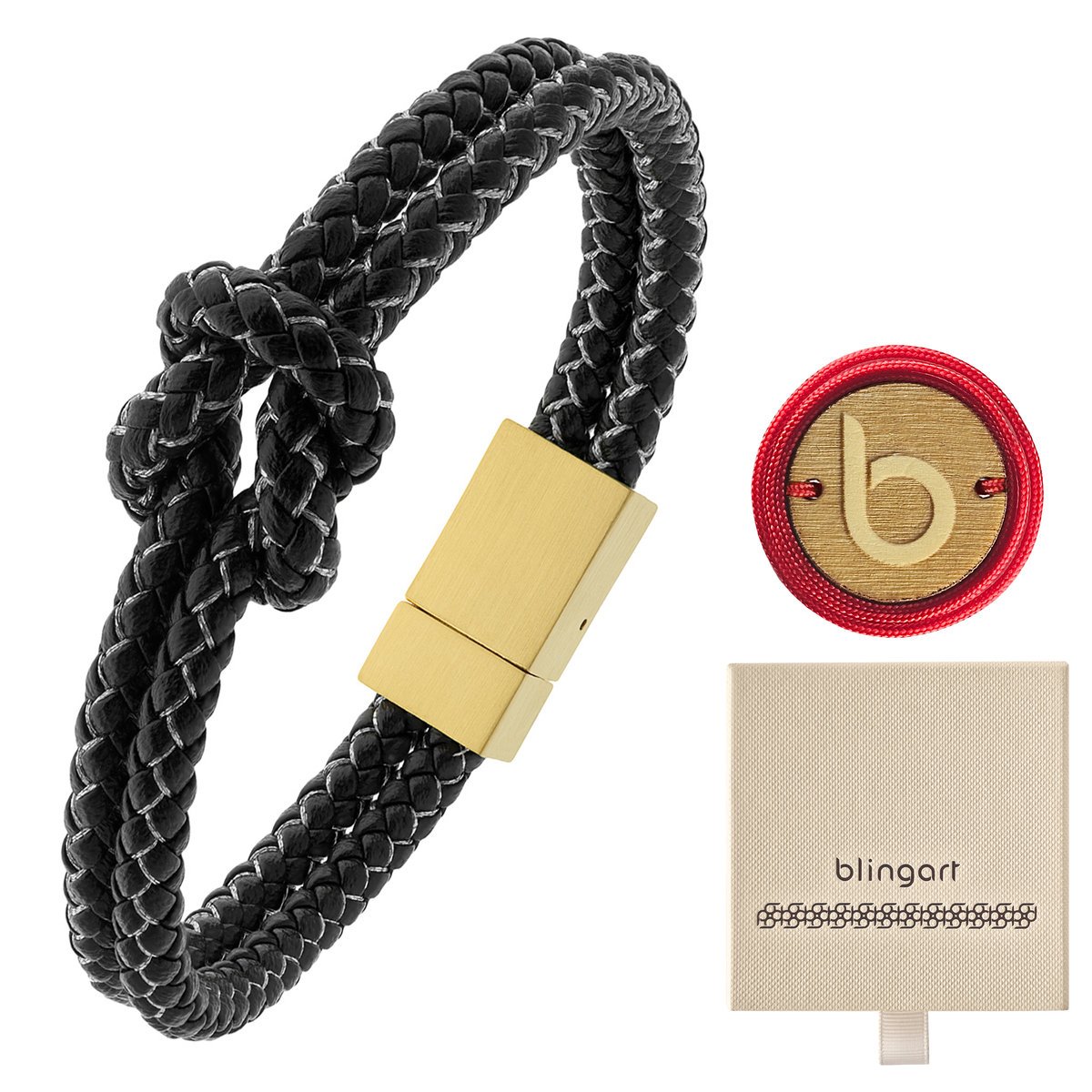 Bransoletka SKÓRZANA męska pleciona WĘZEŁ stal kol