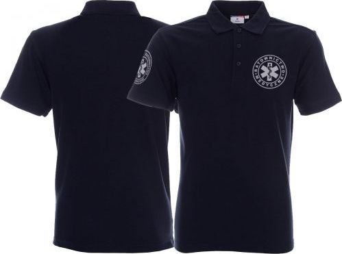 Promostars LPP - Koszulka Polo ratownicza granatowa męska odblaskowa - nadruk przód + rękawek