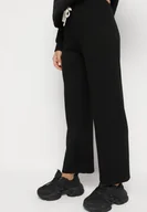 Spodnie damskie - Czarne Szerokie Spodnie z Gumką w Pasie i Wysokim Stanem Mefita - miniaturka - grafika 1