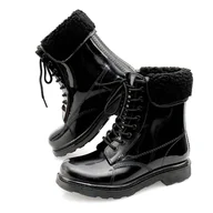 Kalosze damskie - Kalosze Damskie Lakierowane Ocieplane Z Futerkiem Czarne R.36 - miniaturka - grafika 1