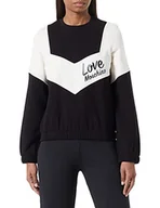 Bluzy damskie - Love Moschino Damska bluza z długim rękawem, okrągły dekolt, z wstawkami w kontrastowych kolorach i włoskim logo, czarna/biała, 50, czarny/biały, 50 - miniaturka - grafika 1