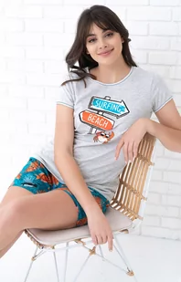 Piżama damska z krótkim rękawem i krótkimi spodenkami Oceania, Kolor szary melanż, Rozmiar S, Italian Fashion - Intymna - Piżamy damskie - miniaturka - grafika 1