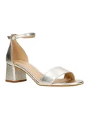 Sandały damskie - Wojas Skórzane sandały w kolorze złotym na obcasie - miniaturka - grafika 1