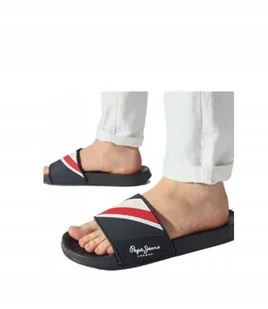 PEPE JEANS GRANATOWE KLAPKI MĘSKIE Z LOGO 46 AWI - Klapki i japonki męskie - miniaturka - grafika 1