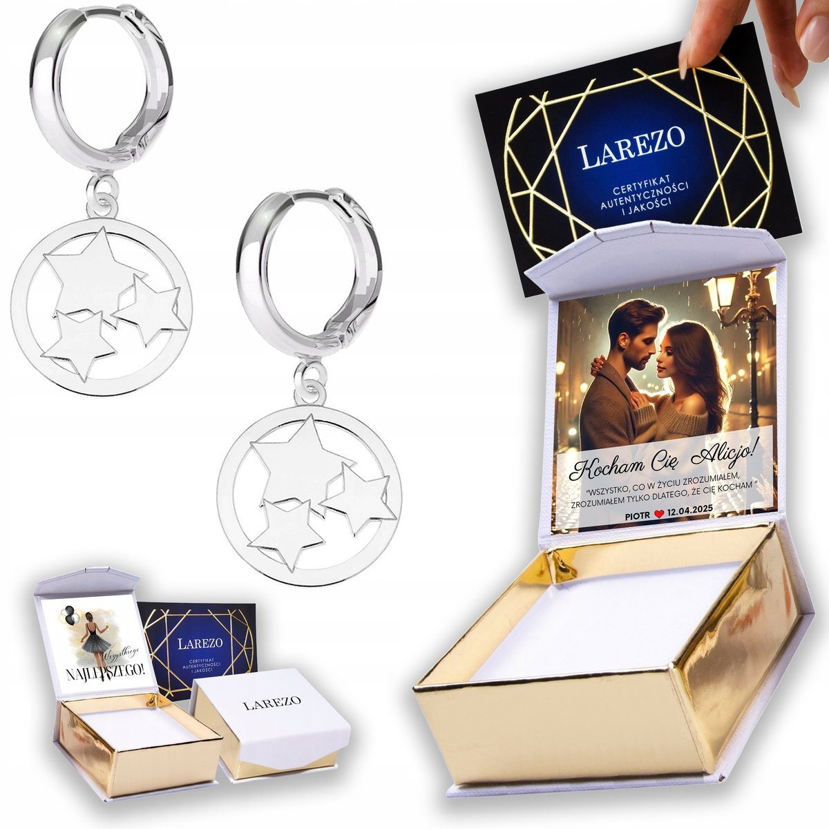 Kolczyki Srebrne 925 z Gwiazdkami Blaszki Gwiazda Gwiazdy Gwiazdki NADRUK