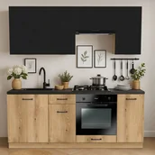 Meble kuchenne - Zestaw Mebli Kuchennych MODERN 200 cm Czarny/Dąb Evoke Ryflowany Loftowy - miniaturka - grafika 1