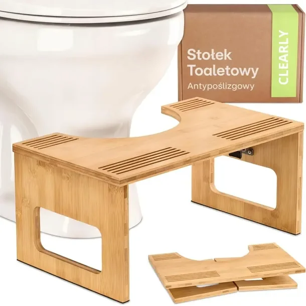 Podnóżek Toaletowy Stołek Podest Bambusowy Składany Antypoślizgowy Toalety