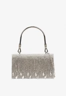 Torebki damskie - Srebrna Torebka Kopertówka z Rączką i Łańcuszkiem Zdobiona Cyrkoniami Fesalessa - miniaturka - grafika 1
