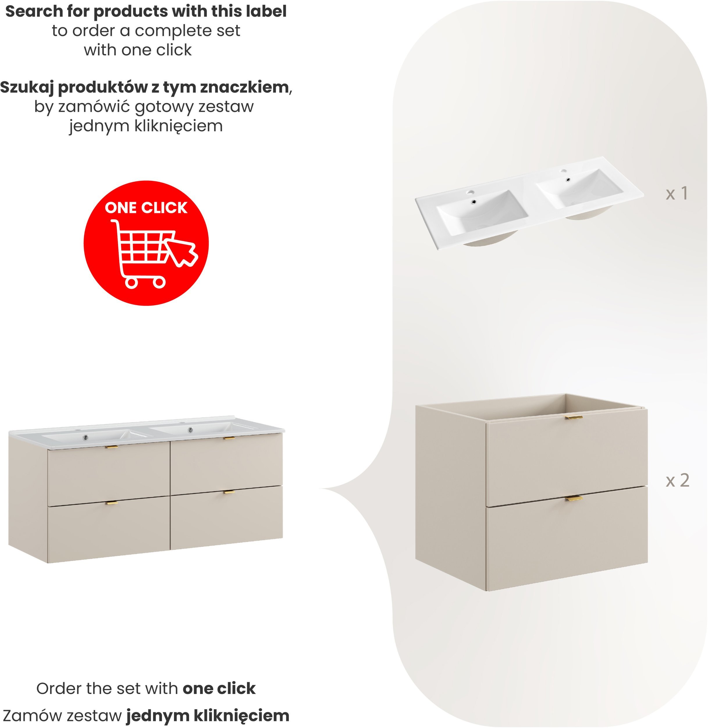 Zestaw meblowy 120cm z umywalką meblową Lava