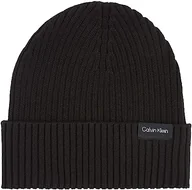 Czapki damskie - Calvin Klein Męska klasyczna bawełniana czapka z dzianiny prążkowanej, Czarny, Rozmiar uniwersalny - miniaturka - grafika 1