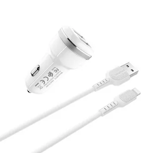 Borofone - ładowarka samochodowa 2x USB kabel Lightning w zestawie, biały - Ładowarki samochodowe - miniaturka - grafika 3