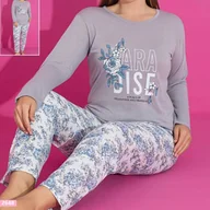 Piżamy damskie - Damska piżama długa bawełniana długi rękaw długie spodnie 3XL plus size - miniaturka - grafika 1