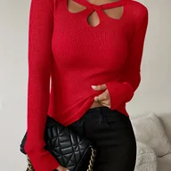 Swetry damskie - TEMU Modny sweter damski z długim rękawem Dekolt w krzyż, seksowny i stylowy na randki i imprezy, mniejszy rozmiar na Chiński Nowy Rok - miniaturka - grafika 1