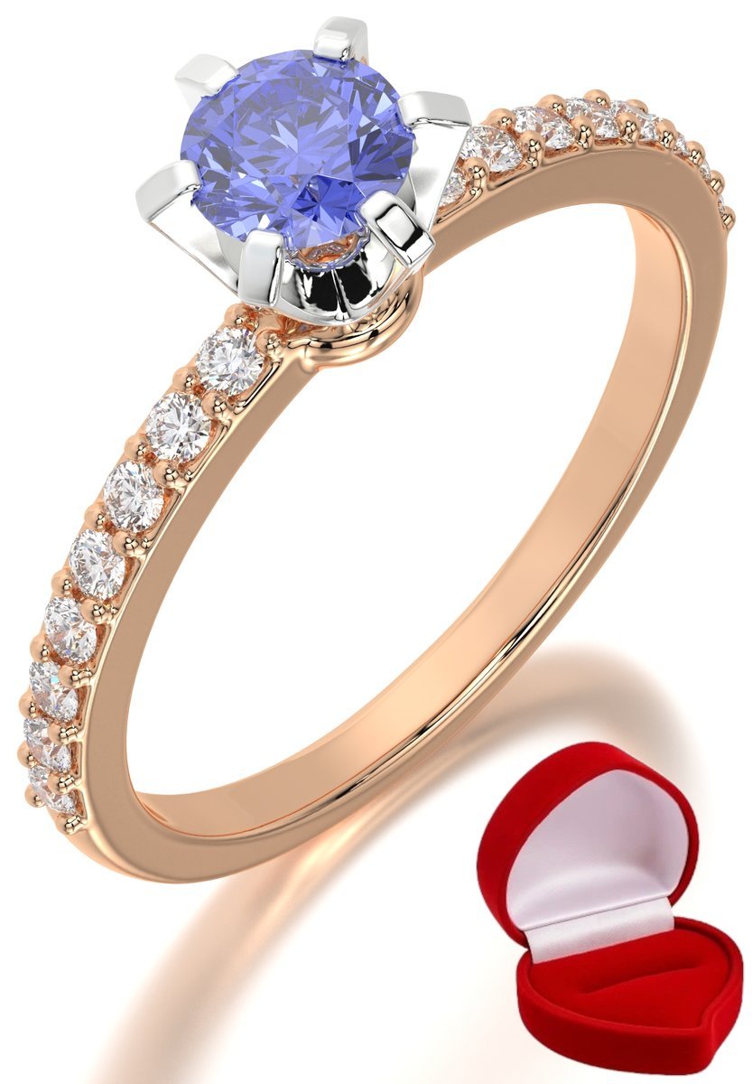 ZŁOTY PIERŚCIONEK ZARĘCZYNOWY 585 14k TANZANIT 0,30 ct RÓŻOWE ZŁOTO R31