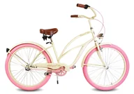 Rowery - Rower miejski damski Cruiser 28 LILY kremowy różowy - miniaturka - grafika 1