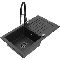 Zlewozmywaki z baterią - Mexen Pablo zlewozmywak granitowy 1-komorowy z ociekaczem i baterią kuchenną Aster, czarny/srebrny metalik - miniaturka - grafika 1