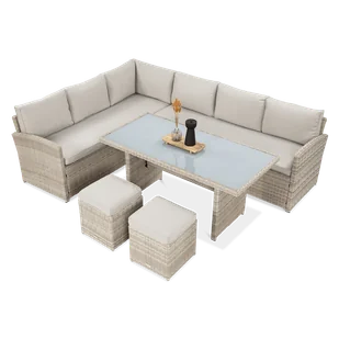 Narożnik technorattanowy SALO + PUFY Beige - Meble ogrodowe - miniaturka - grafika 1