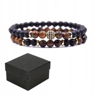 Bransoletki - Zestaw 2 Bransoletek Czarna i Brązowa Elegancki z Złotym Elementem + Box - miniaturka - grafika 1