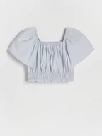 Koszulki dla dziewczynek - Reserved - Gładka bluzka z bufkami - jasnoniebieski - miniaturka - grafika 1