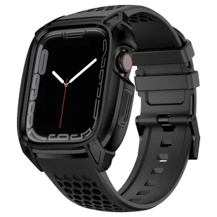 Kingxbar CYF148 2w1 pasek Apple Watch Ultra, SE, 8, 7, 6, 5, 4, 3, 2, 1 (49, 45, 44, 42  mm) z wbudowanym pancernym etui ze stali nierdzewnej czarny - Akcesoria do smartwatchy - miniaturka - grafika 1