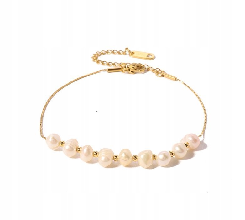 Złota Damska Bransoletka Perłowy Motyw Vintage Biżuteria STAL na Prezent