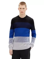 Swetry męskie - TOM TAILOR Denim sweter męski, 34212 - Black Blue Grey Colorblock, XL - miniaturka - grafika 1