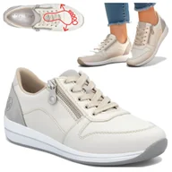 Półbuty damskie - Półbuty Damskie Skórzane RIEKER Beżowe Sneakersy Sportowe Szerokie Wygodne 38 - miniaturka - grafika 1