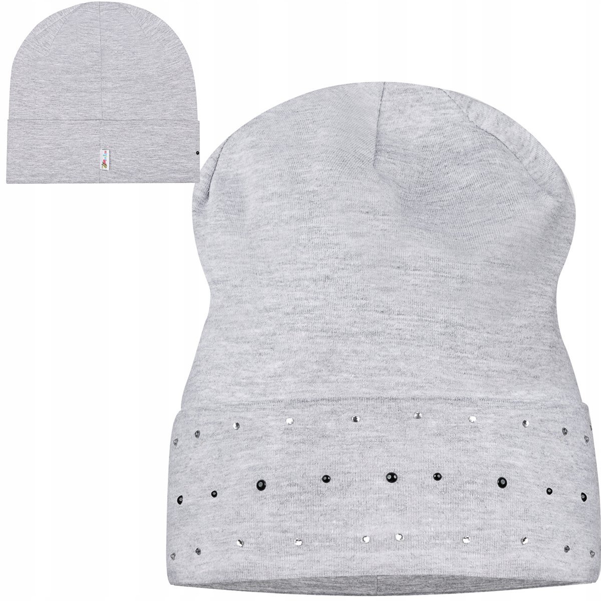Czapka Czapeczka 38/40 Bawełniania Dziewczęca Ozdobna Dżety Szary Szarość