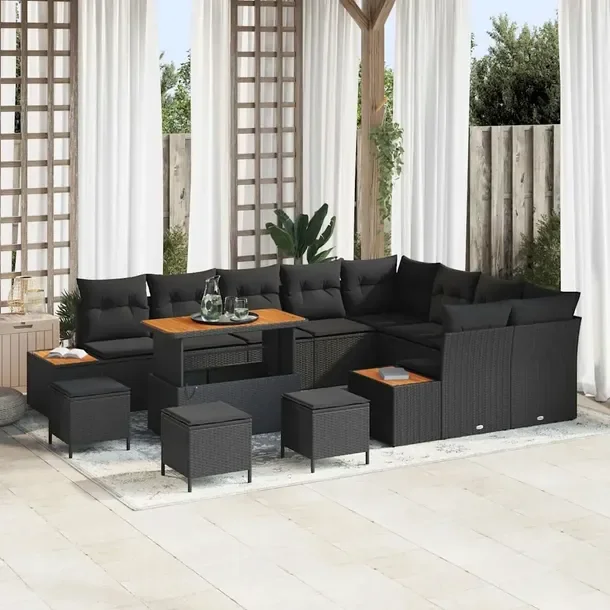 Zestaw 5 Sof Ogrodowych z Poduszkami, Czarny Rattan, 550 kg