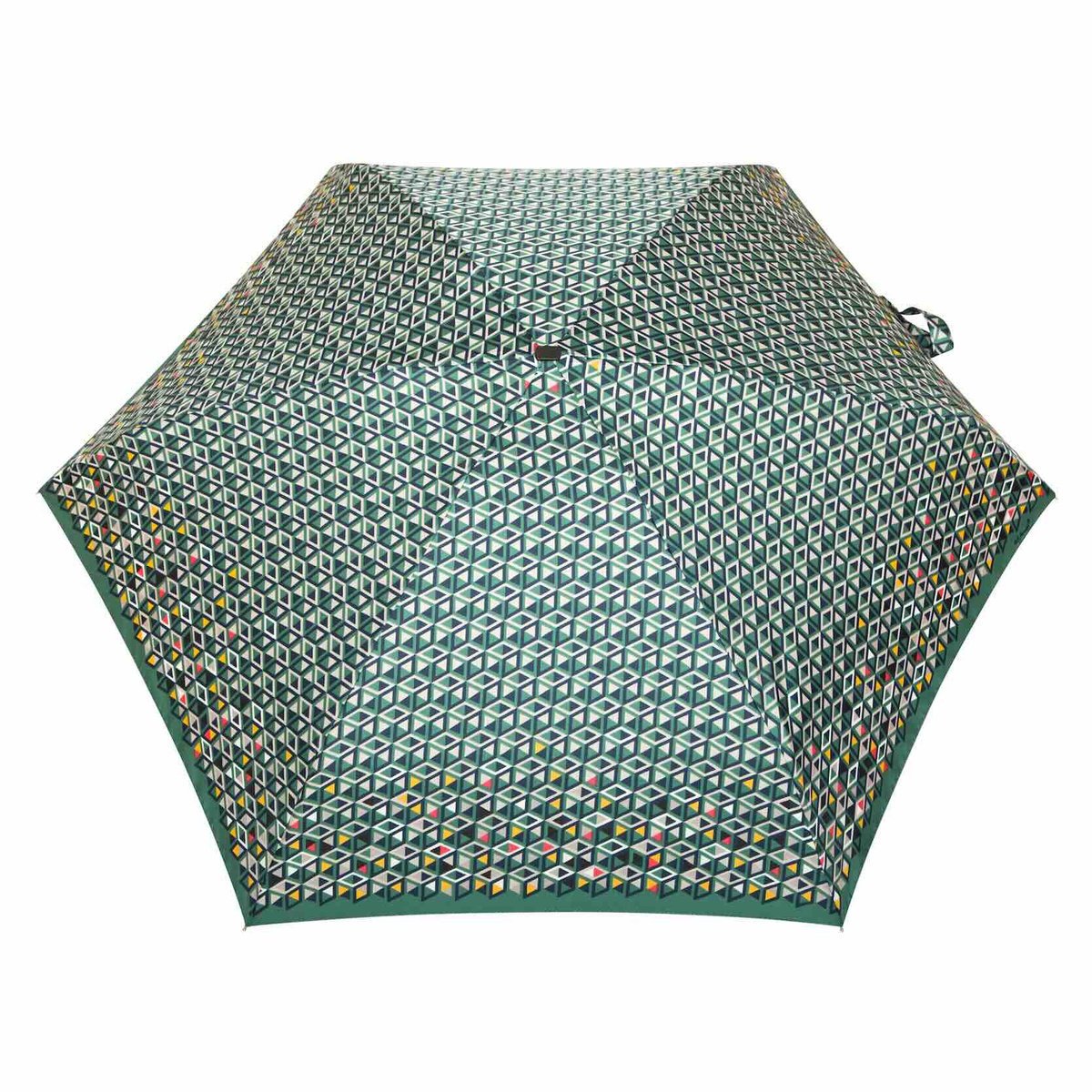 Parasolka damska, płaska Super Mini Kieszonkowa kubiki na zielonym